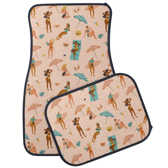 Beach Sunbathers Pattern Car Floor Mat (Set)