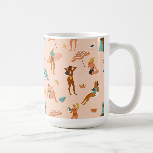 Beach Sunbathers Pattern Coffee Mug (Right)