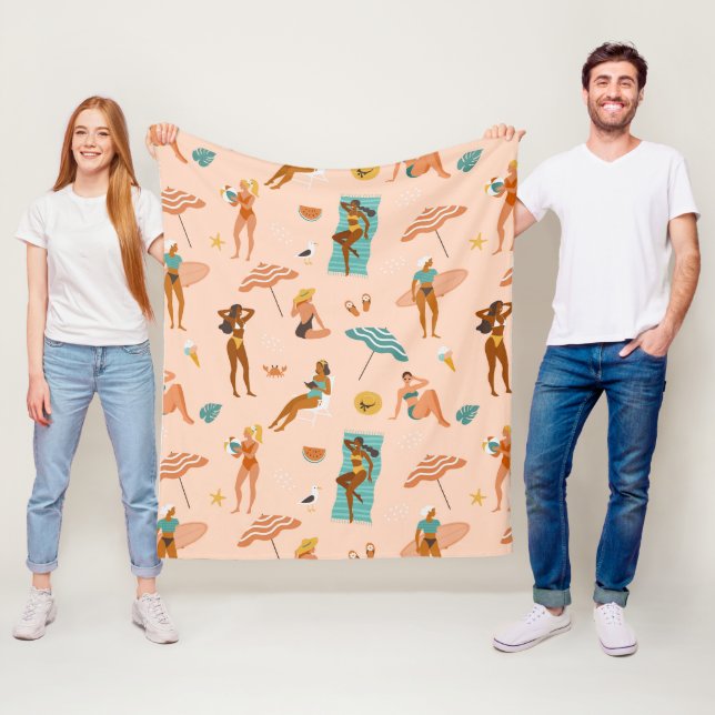 Beach Sunbathers Pattern Fleece Blanket (In Situ)