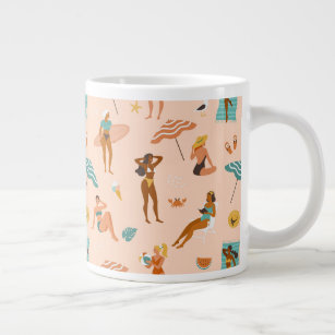 Beach Sunbathers Pattern Giant Coffee Mug