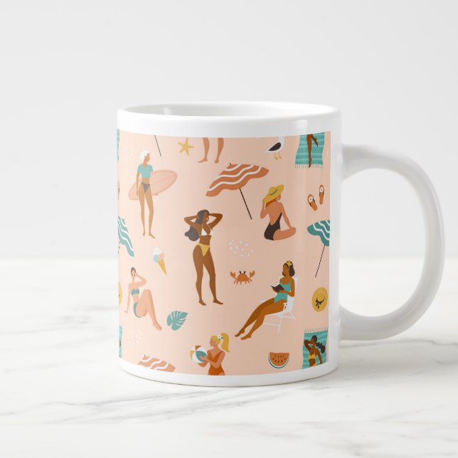 Beach Sunbathers Pattern Giant Coffee Mug (Right)