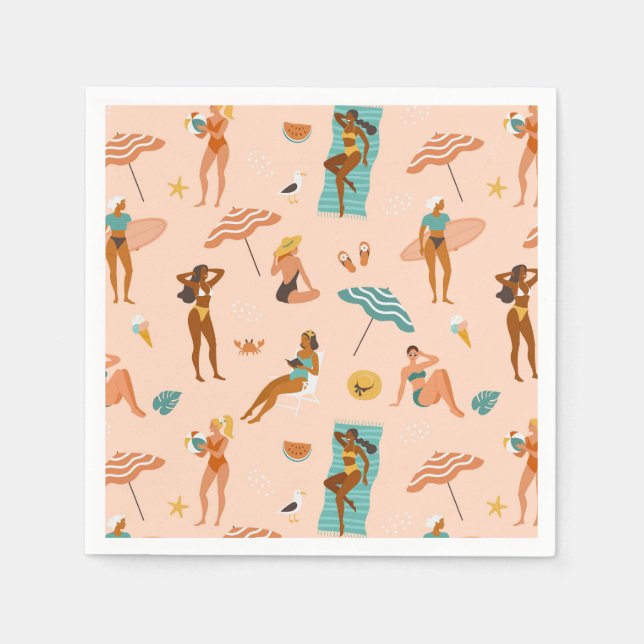 Beach Sunbathers Pattern Napkins (Front)