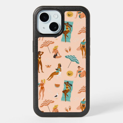 Beach Sunbathers Pattern iPhone 15 Case