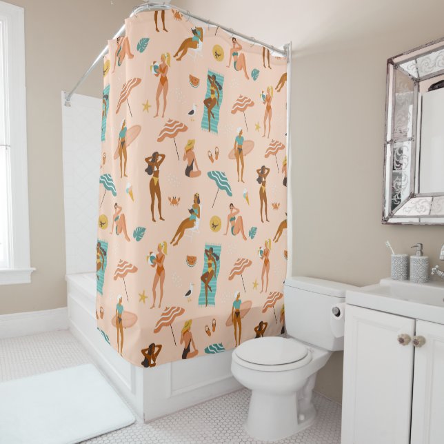 Beach Sunbathers Pattern Shower Curtain (In Situ)
