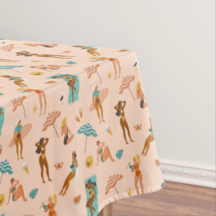 Beach Sunbathers Pattern Tablecloth