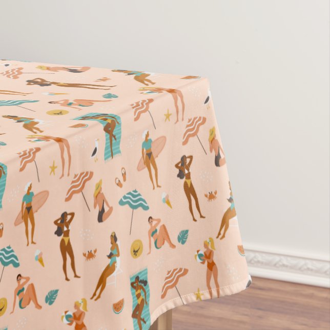 Beach Sunbathers Pattern Tablecloth (In Situ)