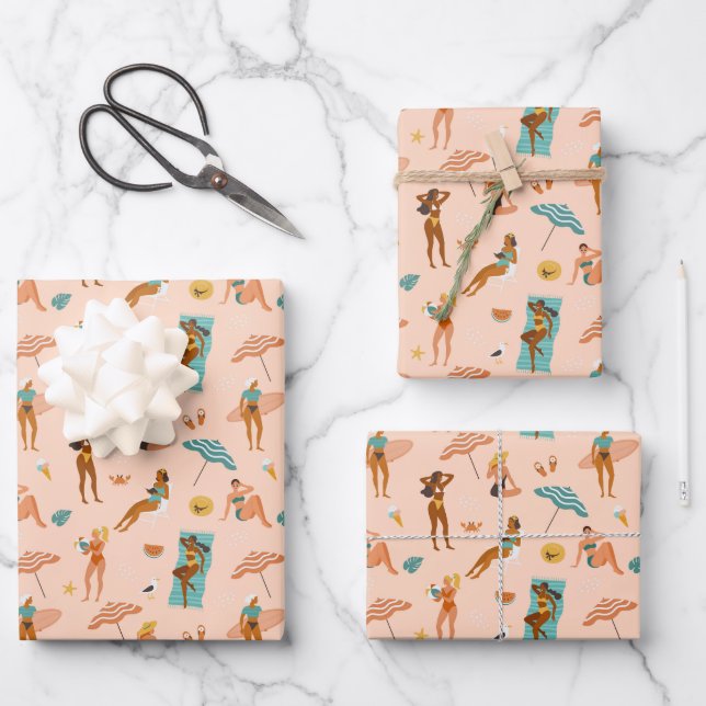 Beach Sunbathers Pattern Wrapping Paper Sheets (Front)