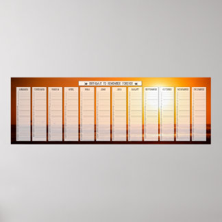 Beach Sunrise Classroom Size Birthday Calendar Poster