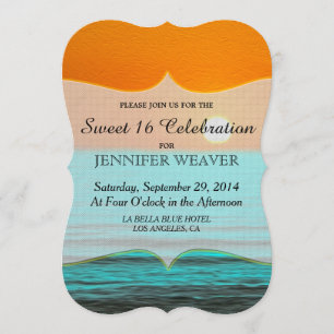 Beach Sunrise Painting in Orange Sky & Teal Water Invitation