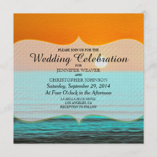 Beach Sunrise Painting in Orange Sky & Teal Water Invitation
