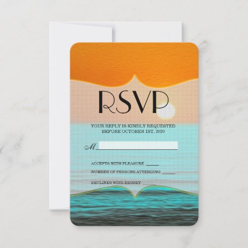 Beach Sunrise Painting in Orange Sky  Teal Water RSVP Card