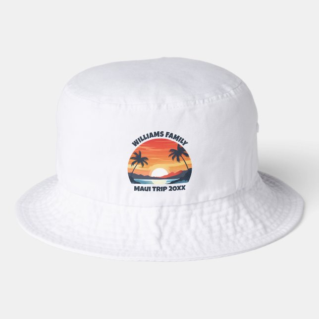 Beach Sunrise Palm Trees Cool Custom Trip Bucket Hat (Front)