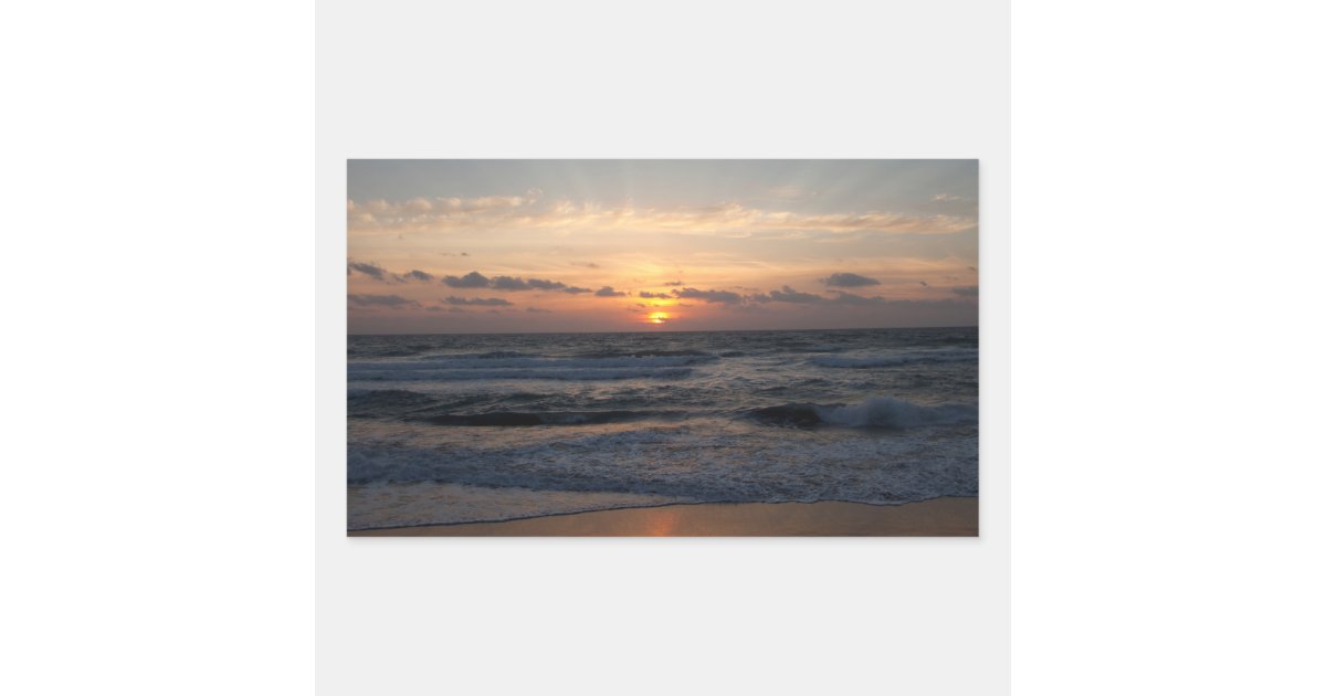 Beach sunrise rectangular sticker | Zazzle