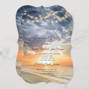 Beach Sunrise String Lights Engagement Invitation