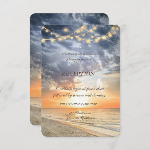 Beach Sunrise String Lights Reception Invitation