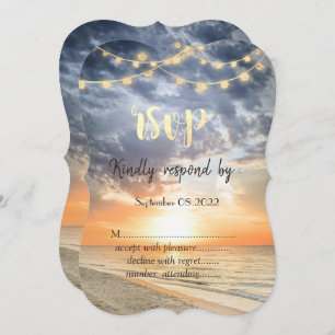Beach Sunrise String Lights Seashell RSVP   Invitation