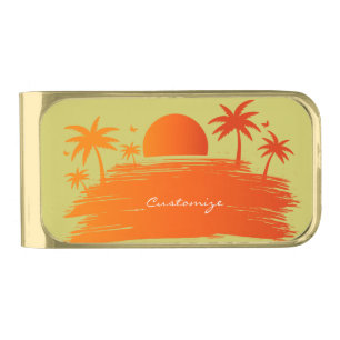 Beach Sunrise Sunset Thunder_Cove Gold Finish Money Clip