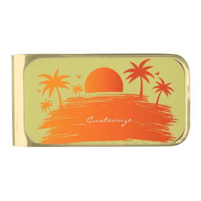 Beach Sunrise Sunset Thunder_Cove Gold Finish Money Clip (Front)