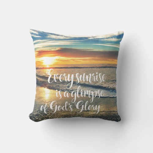 Beach Sunrise with Inspirational Christian Quote Throw Pillow