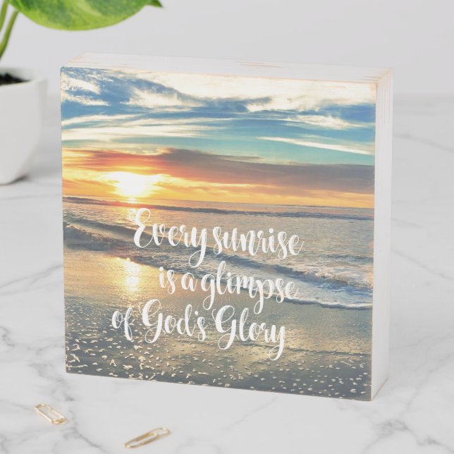 Beach Sunrise with Inspirational Faith Farmhouse Wooden Box Sign (In Situ Horizontal)