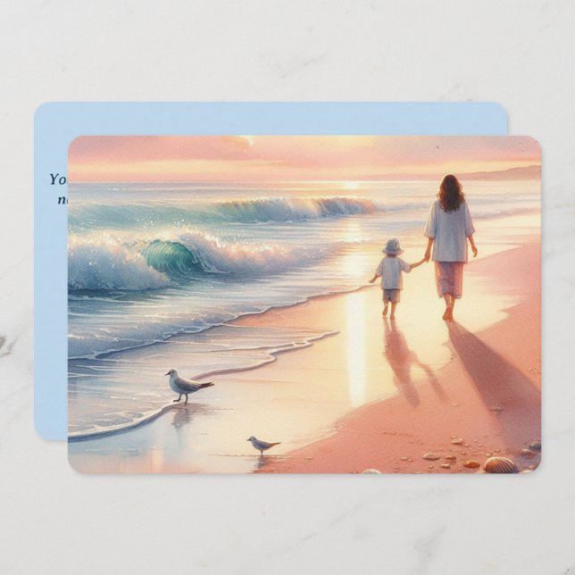 Beach Sunrise with mother & Child Flat Card (Front/Back)