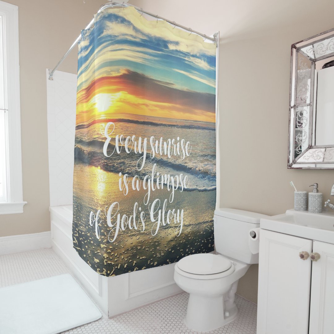 Beach Sunrise with Quote Shower Curtain Zazzle