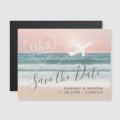 Beach Sunset Airplane Heart Magnetic Save the Date (Front/Back)
