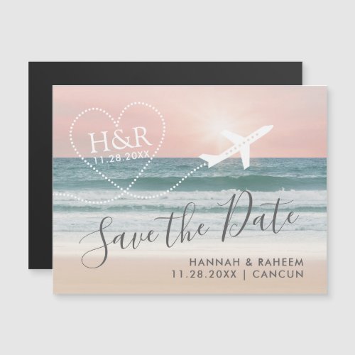 Beach Sunset Airplane Heart Magnetic Save the Date