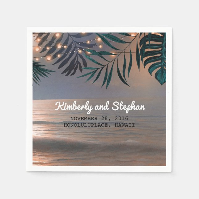 Beach Sunset and Palms Lights Destination Wedding Napkins (Front)