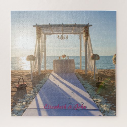 Beach Sunset Arbor Flowers Jigsaw Puzzle