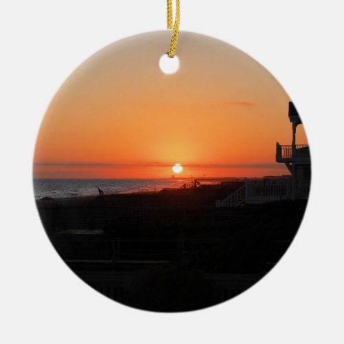 Beach Sunset at Holden Beach NC Ceramic Ornament