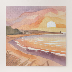 Beach Sunset   Beautiful Watercolor Painting Jigsaw Puzzle