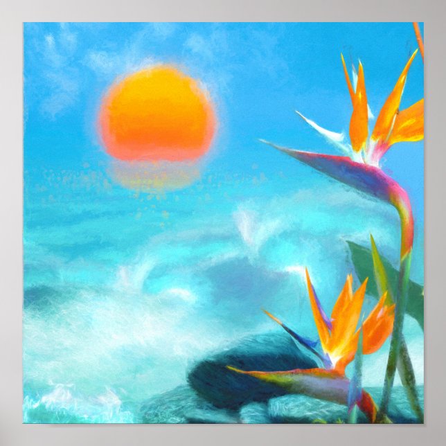 BEACH SUNSET Birds of Paradise Poster (Front)