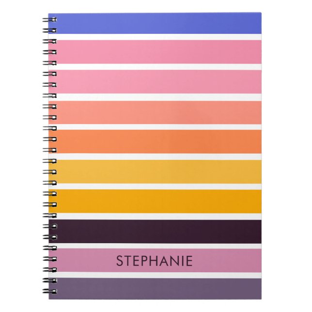 Beach Sunset Colors Striped Personalized Notebook (Front)