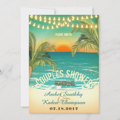 Beach Sunset Couples Wedding Shower Invitation