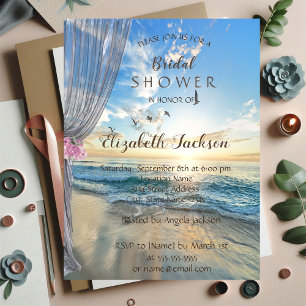 Beach Sunset, Curtain,Flowers Bridal Shower Invitation