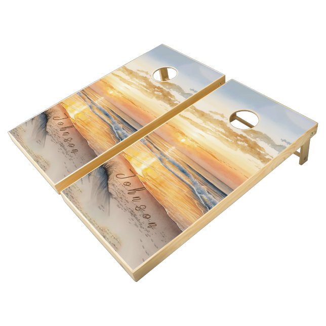 Beach Sunset Custom Cornhole Set (Angled)