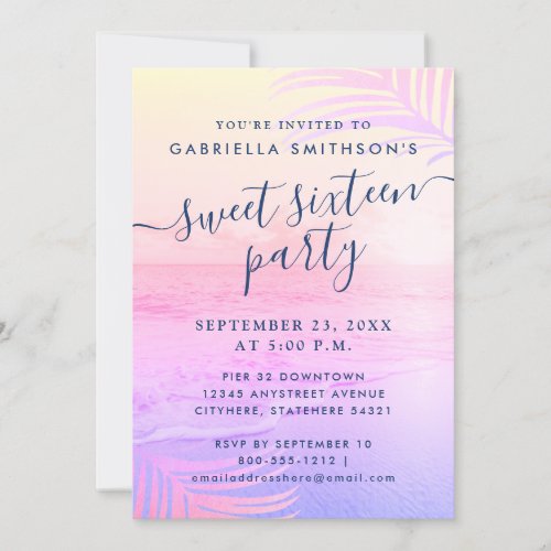 Beach Sunset Filter Tropical Summer 16th Birthday Invitation