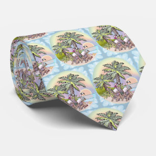 Beach Sunset Flamingo Neck Tie