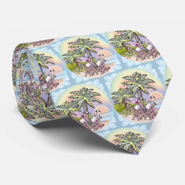 Beach Sunset Flamingo  Neck Tie (Rolled)