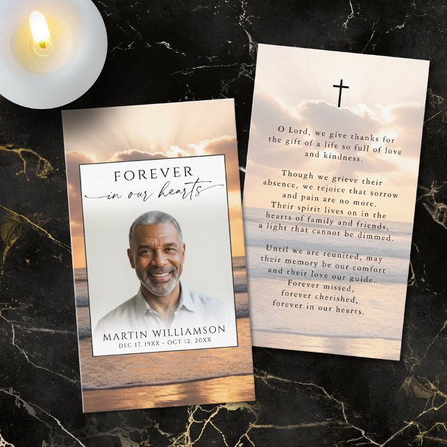 Beach Sunset Forever Hearts Photo Prayer Card (Creator Uploaded)