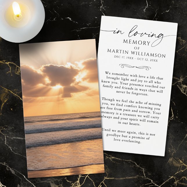 Beach Sunset Funeral Memorial Sympathy Prayer Card (Creator Uploaded)