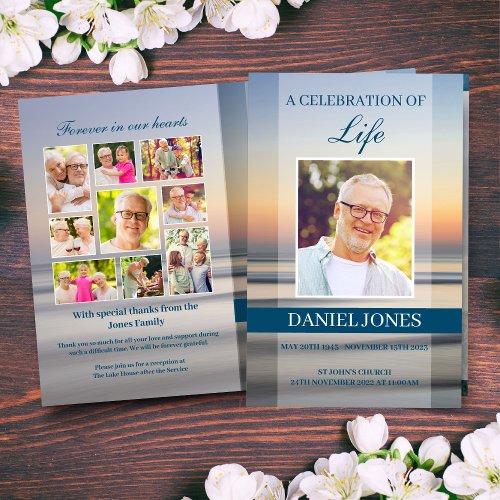 Beach Sunset Funeral Program Template for Man