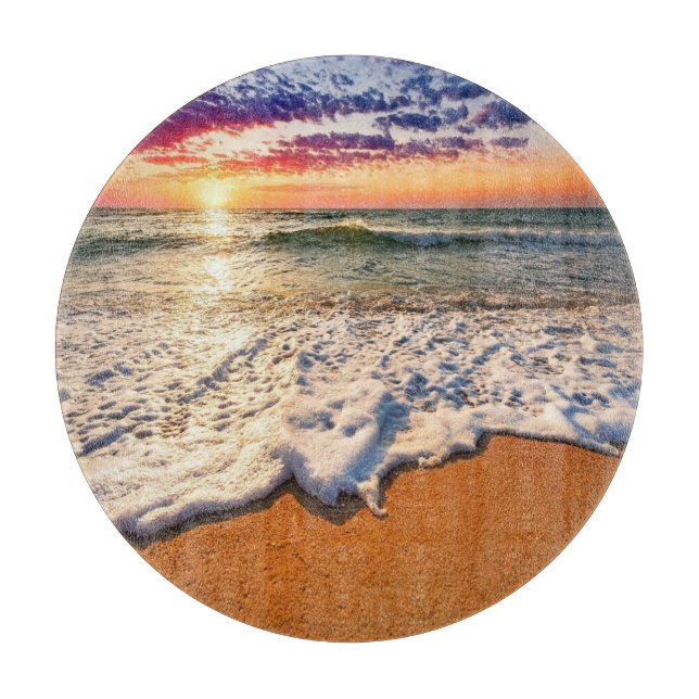 Beach Sunset Glass Cutting Board (Front)