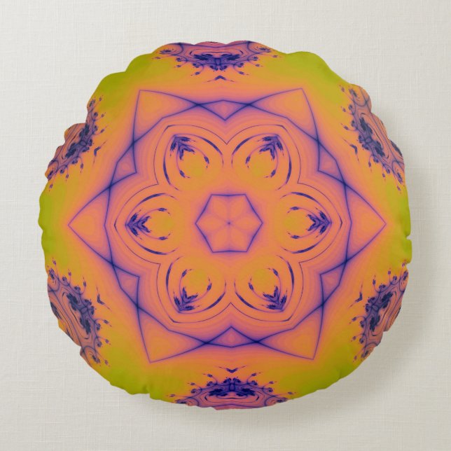 Beach Sunset High Contrast Mandela Round Pillow (Front)