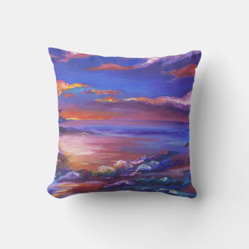 Beach Sunset Landscape Painting Throw Pillow