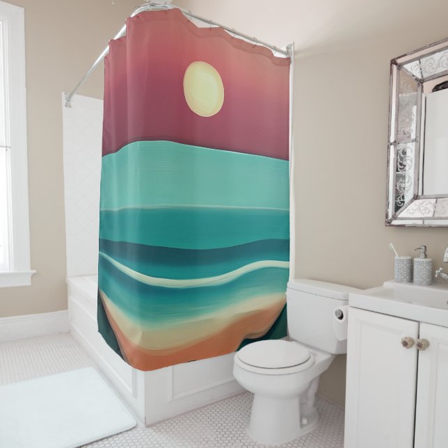 Beach sunset minimalist art shower curtain (In Situ)