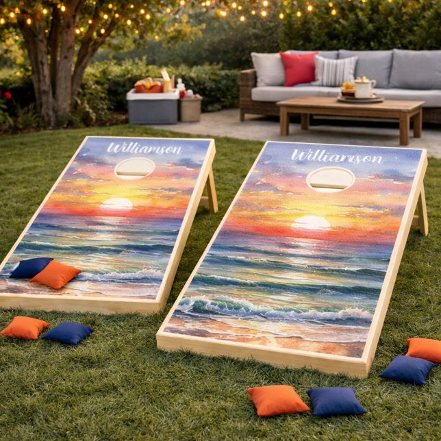 Beach Sunset Monogram  Cornhole Set (Creator Uploaded)