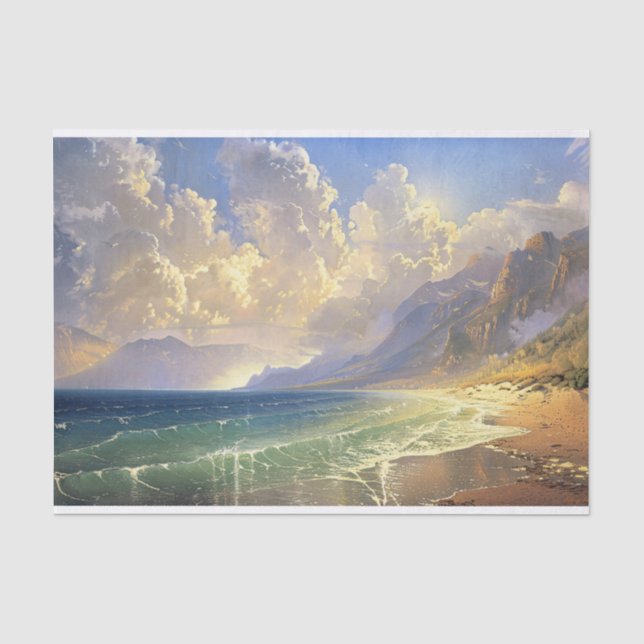Beach Sunset Moody Landscape Painting Decoupage Tissue Paper (Front)