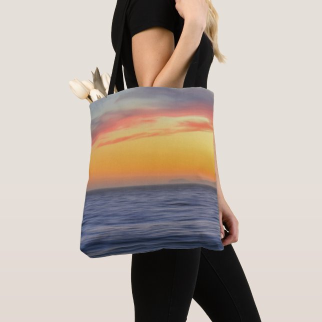 Beach Sunset Ocean Blue Beach Bag Tote (Close Up)